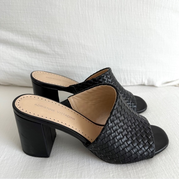 Adrienne Vittadini Shoes - ADRIENNE VITTADINI BLACK BRAIDED LEATHER HIGH HEEL MULE SANDALS